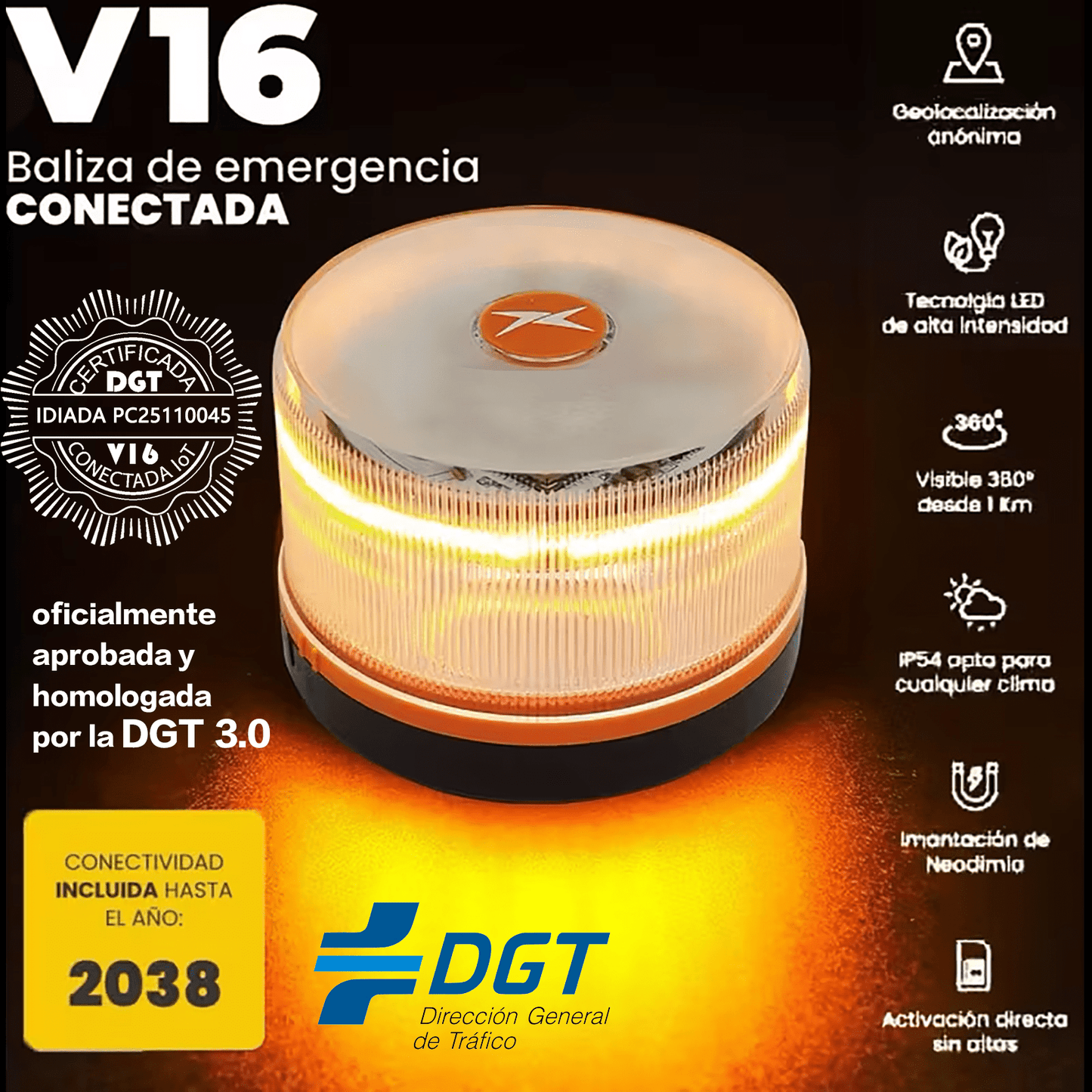 Baliza de Emergencia V16 Homologada – Conexión DGT 3.0 | Seguridad Obligatoria en Carretera
